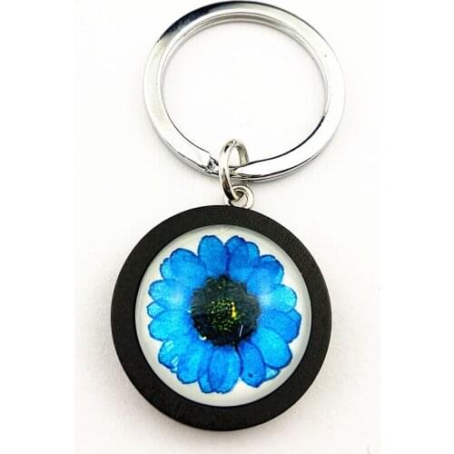 1pc New Style Chrysanthemum,Daisy black wood Keychain, Red, white, pink, blue, purple 12 colors key ring for girl women