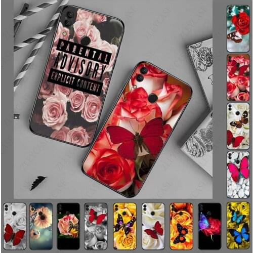 Transparent Soft silicone Phone Case for huawei P20pro p30lite p20lite P40 P40pro p10plus p9plus case Red butterfly roses flower