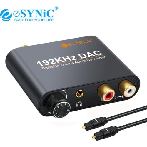 ESYNiC 192kHz DAC Digital Optical Coaxial Toslink To Analog Stereo RCA 3.5mm Jack Audio Adapter Converter For PS4 XBox