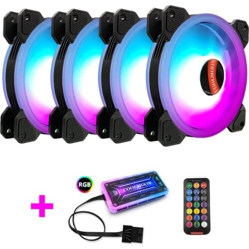 Coolmoon RGB PC Fan 120mm Cooling Cooler Fan with Controller for Computer Silent Gaming Case Computer Cooler Cooling Case Fans