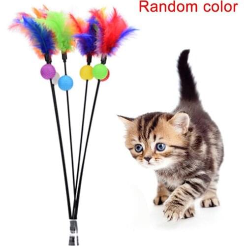 Pet Cat Kitten Teaser Feather Ball Play Rod Wand Stick Funny Interactive Toy Cat Supplies
