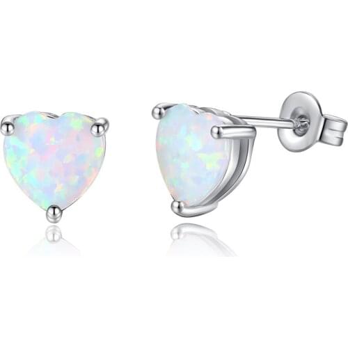 Elegant Blue Fire White Fire Heart Shape Opal Stud Earrings For Women Romantic Engagement Jewelry