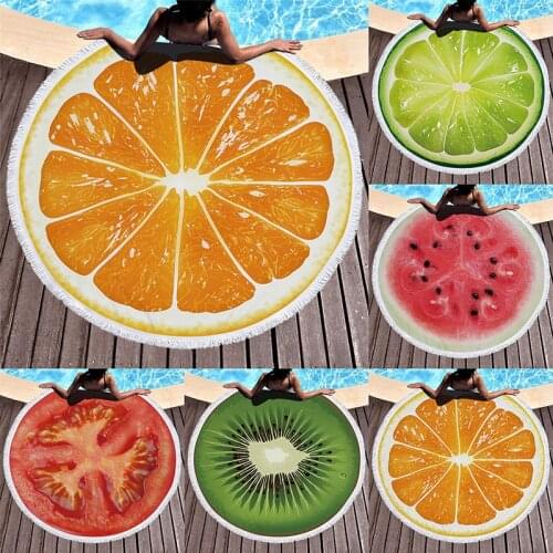Fruits Pineapple Watermelon Round Beach Towel Microfiber With Tassels Lemon Kiwi Bath Towel Serviette De Plage