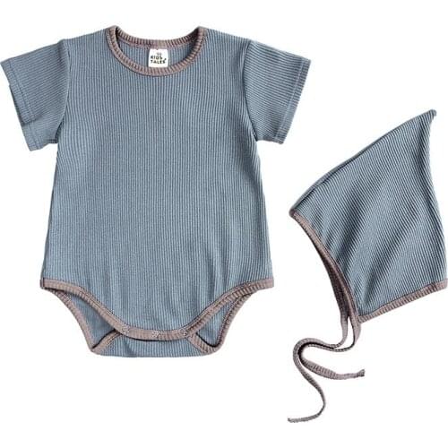 HOOYI Cotton Baby Girls Summer Bodysuits Cap Boys Clothes Beanie Infant Rompers Childrens Clothing For Newborn Jumpsuit