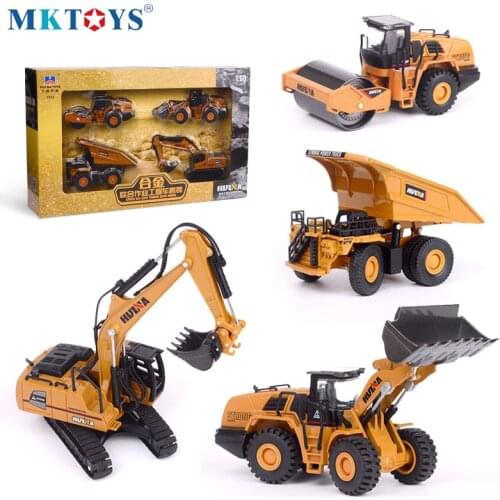 HUINA 1:60 Diecast Metal Model Dump Truck Excavator Wheel Loader Road Roller Construction Vehicle Toy Gift Truck for Children