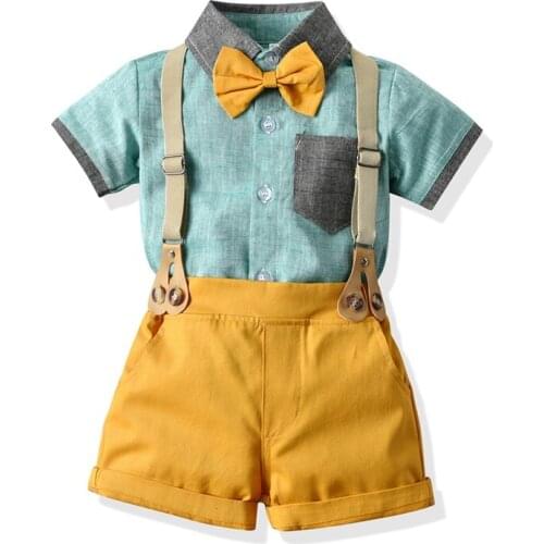 Kids Wedding Clothes Set Gentleman Summer Fashion Baby Boys Clothing Suit Party Birthday Chilren Boy Outfits Tops+Belt Pants Set
