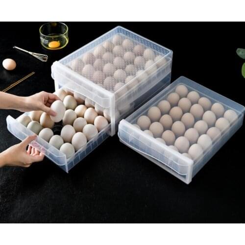 30/60 Grids Food Organizer Egg Storage Box Refrigerator Fresh-keeping Box Kitchen Supplies Drawer Type Can Be Stacked Box
