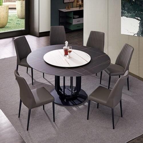 Italy Style 6 Person Modern Black Round Marble Dining Table