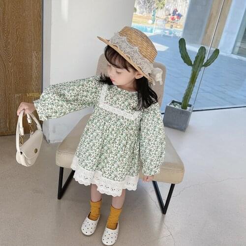 LISUNNY Girls Dress Fashion Lace Floral Children Dress Long-sleeved Dress Spring Summer Casual Style Kids Clothes