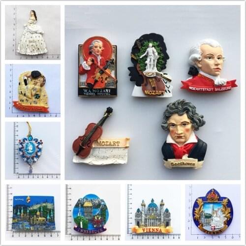 Austria Travel Fridge Magnet Souvenir Creative Vienna Cultural Attractions Refrigerator Magnets Mozart Beethoven Sissi Souvenir