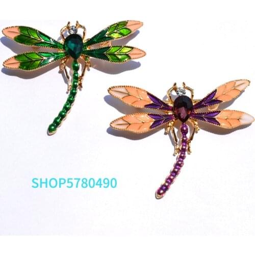 Cute Dragonfly Rhinestone Brooch Women Elegant Insect Breast Pin Multi Color Enamel Ladies Party Dress Ornaments Fashion Jewelry