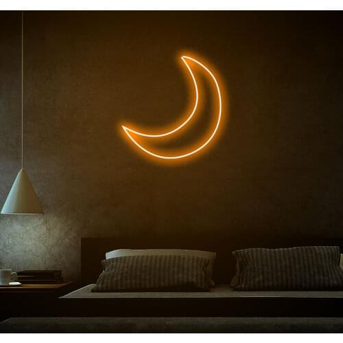 Crescent Moon LED Neon Sign Clear Acrylic Led Light Sign Club Room Wall Art Holiday Party Decor