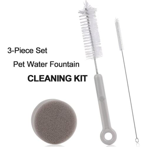 Dog Cat Water Fountain Cleaning Kit 3-Piece Set 2 Brushes 1 Sponge Pet Drinking Dispenser Accessories
