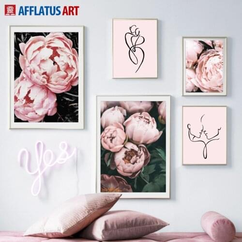 Pink Peony Flower Abstract Figure Wall Art Canvas Painting Nordic Posters And Prints Wall Pictures For Living Room Home Decor