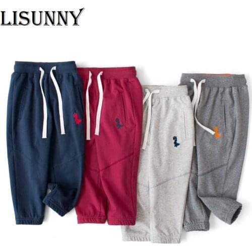 2020 Spring Autumn New Baby Boys Pants Casual Sports Pant Embroidered dinosaur Kids Cotton Long Trousers Children Clothing 2-8y