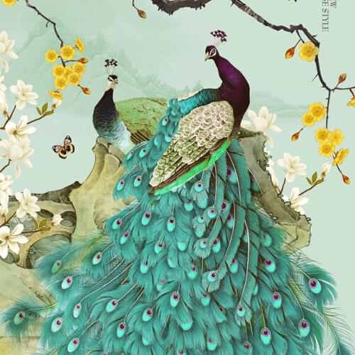 Custom Photo Wallpaper 3D Chinese Style Peacock Flowers And Birds Murals Living Room Dining Room Study Entrance Wall Painting 3D