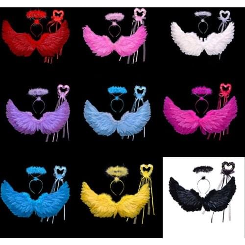 Fashion Children Adults Princess Feather Angel Wings Headband Magic Wand Sticks Photo Props Halloween Party Supplies Christmas