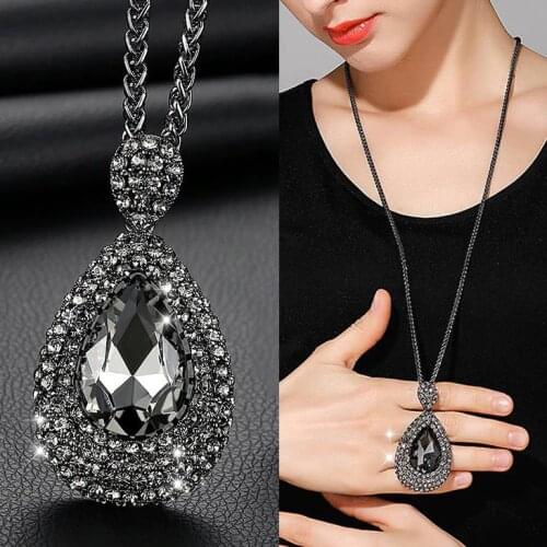 Luxury Long Chain Necklaces & Pendants for Women 2020 Fashion Waterdrop Gray Crystal Necklace Female Collier Femme Party Jewelry
