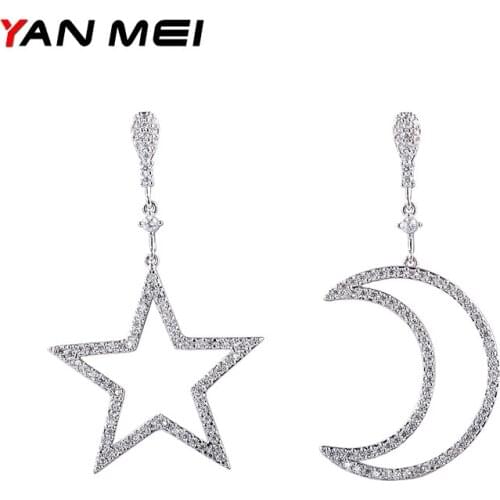 YAN MEI New Arrival Moon And Star Cubic Zirconia Earring Romantic Dangle Earrings Classic Jewelery GLE6811