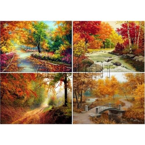 Season Full Round Diamond painting Autumn Full Square Diamond embroidery Cross stitch fall DIY 3D Diamond mosaic landscape ZH