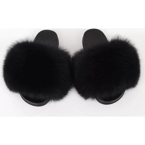Wholesale Real Fox Slippers Kids Toldder Fur Child Home Slides Girl Flop Flips Raccoon Fluffy Cute Flats Summer Children Indoo