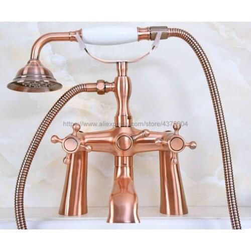 Deck Mounted Bath Tub Faucet Antique Red Copper Bathtub Faucets with Hand Shower Dual Handle Mixer Tap Nna160