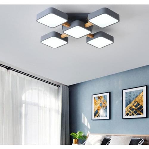 Modern living room LED ceiling lamp bedroom chandelier childrens room lamp square solid wood simple indoor lamp