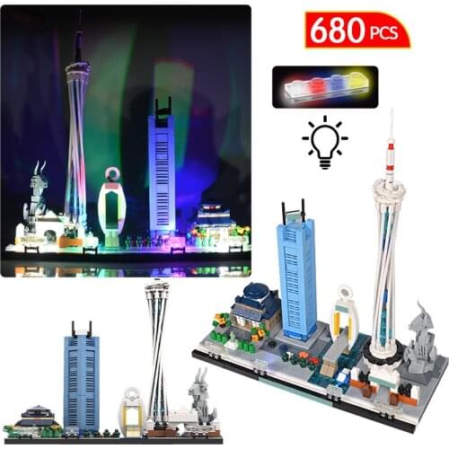 City Famous Architecture Lakhta Center Street View Building Blocks Creator Diy Guangzhou TV Tower Model Bricks Toys For children