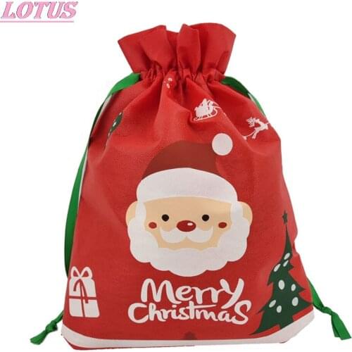 Merry Christmas Decorations for New Year 2021 Santa Claus Drawstring Christmas Gift Candy Bag Xmas Holder Bag