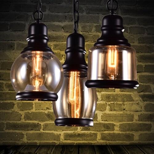 Nordic Retro LED Pendant Lights Restaurant Living Room Glass Pendant Lamp Personality Dining Room Bar Industrial Decor Fixtures