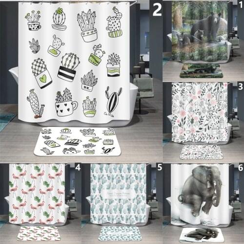 Cactus and Animal Shower Curtains for Kids Bathroom 1 Piece Waterproof Polyester Fabric Grommet Funny Home Decorations Hotel Use