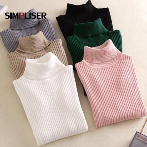 2019 Knitted Women Sweater Stretch Female Pullovers Turtleneck Autumn Winter Basic Knitted Tops Ladies Sweaters Slim Fit Black