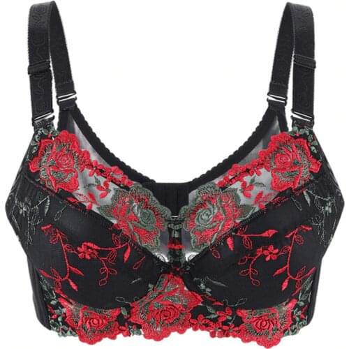 Women Lightly Lined Floral Lace Embroidery Minimizer Bra Full Coverage Push Up Underwire 34 36 38 40 42 44 46 48 B C D E F G H