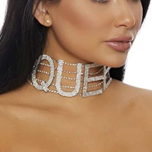 Punk Zircon Dollar Letter Choker Necklace Women Exaggerted Pendant Geometric Chocker Collar Jewelry Necklace