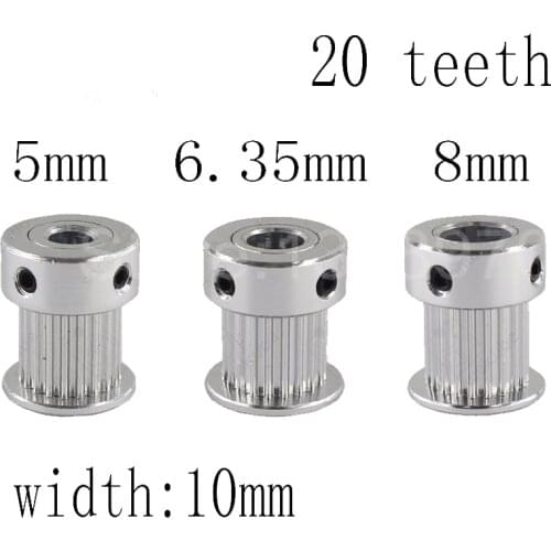10 pcs 20 Teeth GT2 Timing Pulley For 3D Printer Bore 5/ 6.35/ 8mm for GT2 Timing Belt Small Backlash Aluminium Gear