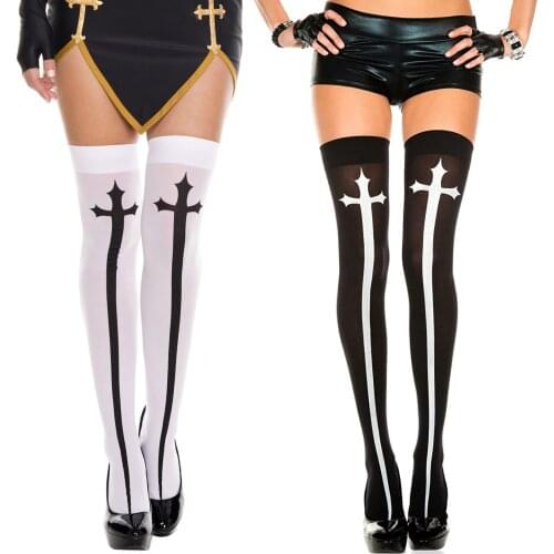 1 Pair Women Halloween Cross Sword Stocking Party Costume Props High Over Knee Stockings Cosplay Gothic Tights Pantyhose#p3