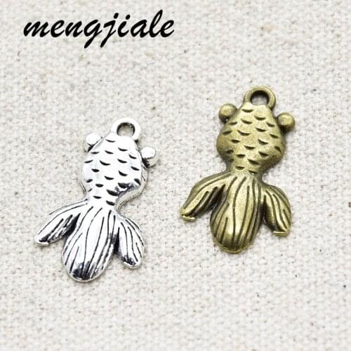 15pcs/lot Antique Silver Small Cute Lucky Goldfish Charm 25x15mm