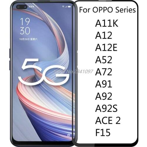 2PCS Tempered Glass for OPPO A11K A12 A12E A52 A72 A91 A92 A92S Screen Protector Full Cover For OPPO F15 ACE 2 Protective Film