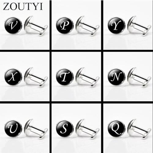 2018/ hot sale N-Z single letter cufflinks silver letter cufflinks mens French shirt cufflinks high quality bottom