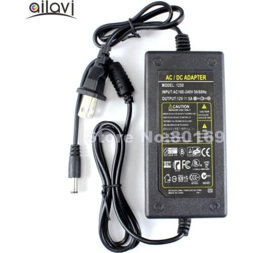 100V-240V AC to DC Power Supply Charger Adapter 5A 12V 1A 2A 3A 4A 5A US EU Plug 5.5*2.5mm Switching Power Supply Connector 60W
