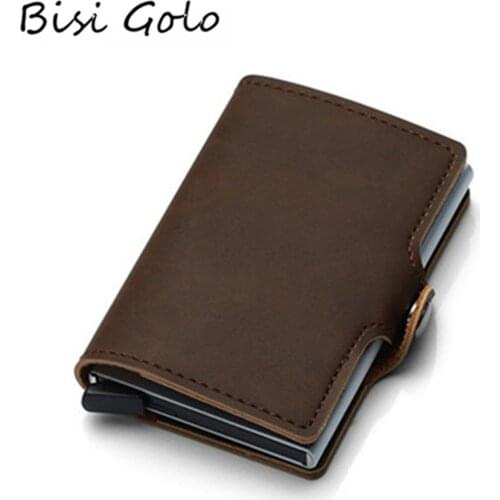 BISI GORO 2020 PU Leather Credit Card Holder Card Case Women and Men RFID Wallets Hasp Vintage Business ID Holder Single Box