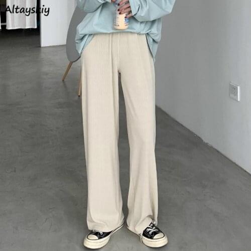 Wide Leg Pants Women Spring Ulzzang Terndy Thin Solid High Elastic Full Length Girls Trousers Chic New Soft Minimalist Oversize