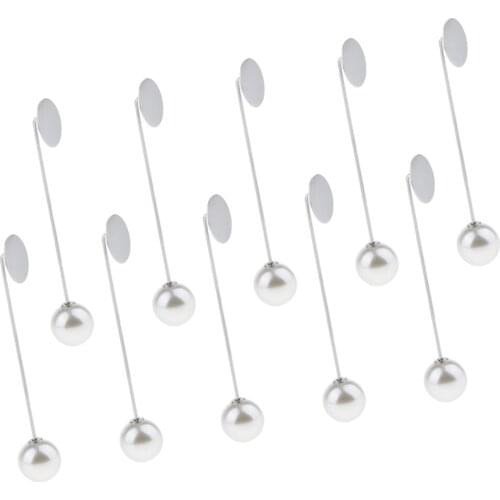10 Piece Bulk Blank Tray Pad Long Stick Hat Scarf Brooch with Faux Pearl End Ball DIY Boutonniere Pin