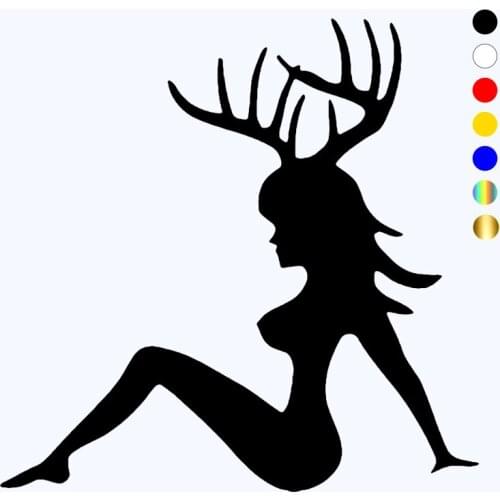 CK3152#15*15cm Sexy Girl Deer Buck Antlers Hunting reflective funny car sticker vinyl decal silver/black car auto stickers