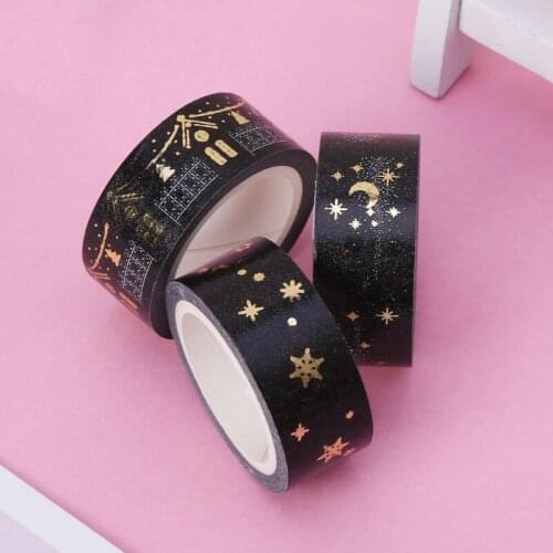 Black Stars Paper Sticky Adhesive Sticker Decorative Washi Tape 1.5cm x 5m