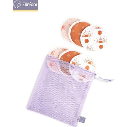 Elinfant 6pcs Bamboo Breast Feeding Pads Nursing Pads for Healthy Mum Recyclable Waterproof Washable with Laundry Bag Ultra Soft