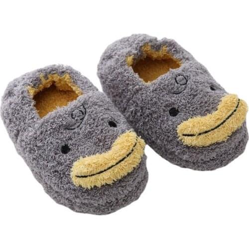 Baby Girls Cotton Slippers Winter Children Cute Grey Fish Plush Slippers Kids Home Shoes Fashion Non-slip Warm Slipper