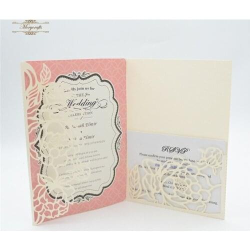 Nice Luxury Tri fold Wedding Card Design Laser Cut floral Wedding Invitation Card pocket