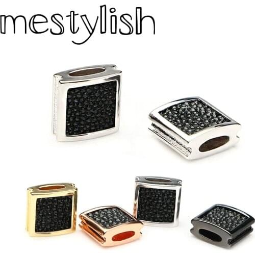 Mestylish 10mm 4pcs/Lot Black Stingray Leather Beads/DIY Chams Square Beads Fit Hand Made Bracelet Jewelry Findings