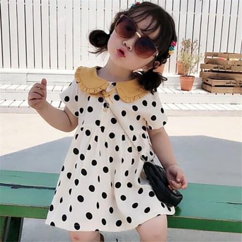 Girls cute dress polka dot princess dress 2020 summer new childrens clothing Korean doll collar dress casual tide WT38